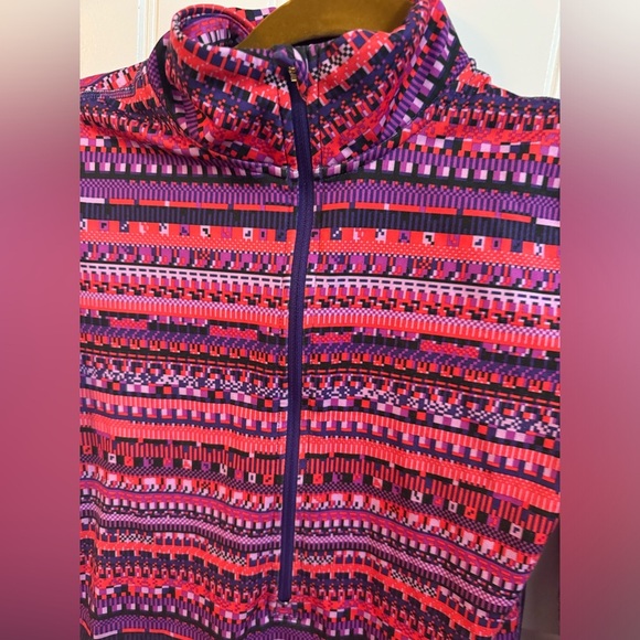 Nike Pro Dri Fit Pink and Purple Aztec Half Zip Long Sleeve - Picture 2 of 7